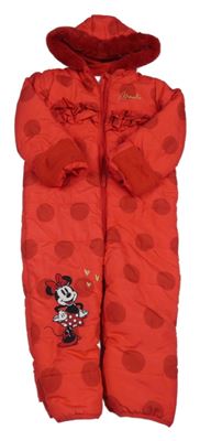 Červená bodkovaná á šušťáková zimná kombinéza s Minnie a kapucňou George