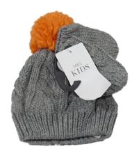 Nové - 2set - Šedá pletená čepie s bambulí + rukavice M&S