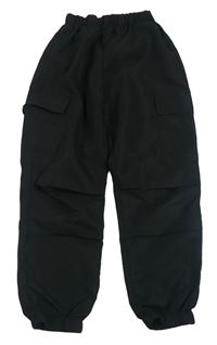 Černé šusťákové cuff kalhoty shein