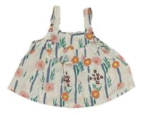 Bílý květovaný lehký crop top 