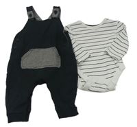 2 set - Čierne na traké tepláky s pruhovanou kapsou + bielo-čierne pruhované body George
