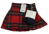 Nové - 2 set - červeno-černá kostkovaná vlněná sukně + punčocháče Next