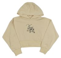 Smotanová crop mikina s nápisom a kapucňou Zara
