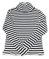 Tmavomdoro-biele pruhované rebrované tričko s rolákom C&A