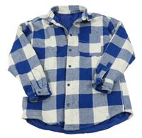 Bílo-modrá kostkovaná košilová podšitá bunda s kapsou 