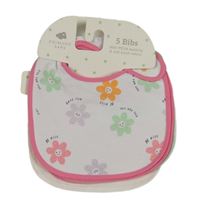 Nové - 5x bílo-růžovo-zelený bryndák s květinami Primark