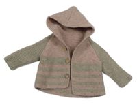 Starorůžovo-zelený propínací svetr s kapucí 