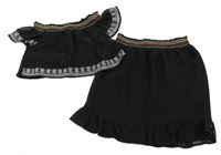 2 set - černá silonová sukně s barevným lemem + crop top s šedými výšivkami River Island