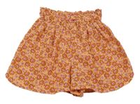 Oranžové květované lehké sukňové kraťasy Primark