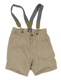 Béžové lněné kraťasy s kšandami H&M