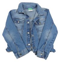 Modrá crop riflová bunda s kapsami Benetton