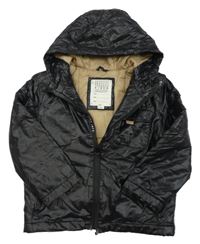 Černá šusťáková zateplená bunda s kapsami a kapucí River Island
