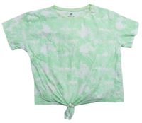 Zeleno-biele batikované crop tričko s uzlom H&M