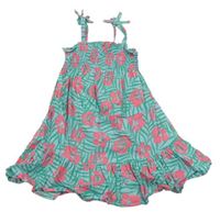 Tyrkysovo-zeleno-ružové kvetované ľahké šaty s listami Primark