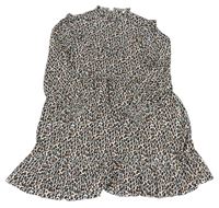 Smetanovo-čierno-hnedé ľahké šaty s leopardím vzorom s volánikmi M&S
