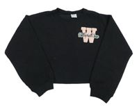 Čierna rebrovaná crop mikina s nášivkou Zara