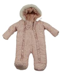Růžová šusťáková zimní kombinéza s hvězdami a kapucí Matalan