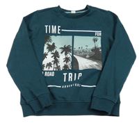 Tmavozelená mikina s palmami a nápismi zn. S. Oliver