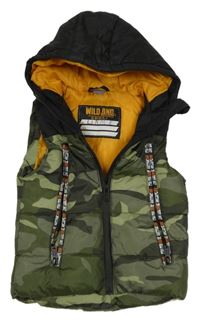 Černo-khaki army šušťáková zateplená vesta s nápismi a kapucňou Dopodopo