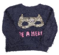 Tmavomodrý chlpatý sveter s maskou z fitrů H&M