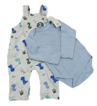 Nové - 2set - Světlešedé laclové tepláky s diny + světlemodré body Peacocks