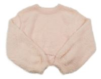 Svetloružový chlpatý crop sveter Shein