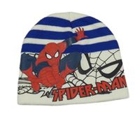 Bílo-modrá pruhovaná čepice se Spidermanem 