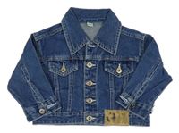 Tmavomodrá rifľová crop bunda