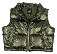 Tmavozelená lesklá crop zateplená vesta New Look