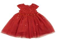 Červené tylové šaty s flitry Primark