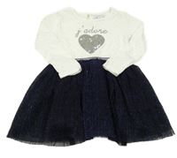 Bílo-tmavomodré puntíkaté šaty se srdcem Primark