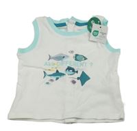 Nové - Bílo-modré tílko s rybami Obaibi 