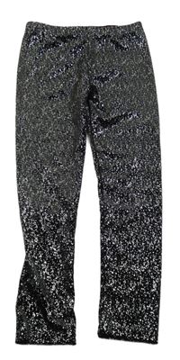 Černo-stříbrné sametové puntíkaté legíny 