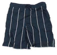 Tmavomodro-biele pruhované plátenné kraťasy Primark