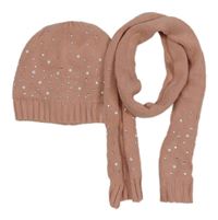 2set- Růžová čepice s kamínky + růžová šála s kamínky S. Oliver