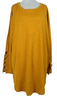 Dámská hořčicová svetrová tunika se šněrováním na rukávech Papaya 