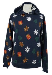 Nové - Dámská tmavomodrá vánoční mikina s obrázky a kapucí Livergy 