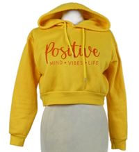 Dámska okrová crop mikina s nápisom a kapucňou Shein