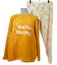 Dámské oranžovo-bílé plyšové pyžamo s medvídkem Pú Disney 