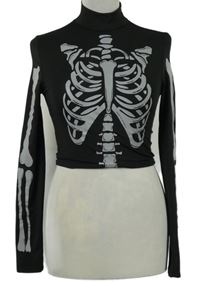 Dámské černé sportovní crop triko s kostrou vel. 32