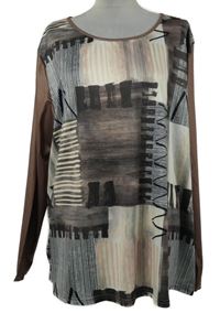 Dámské hnědo-černo-béžové vzorované triko 