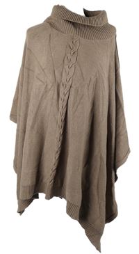 Dámské hnědé svetrové pončo s rolákem Joss 