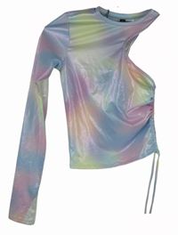 Dámské duhové třpytivé asymetrické crop triko se stahováním H&M