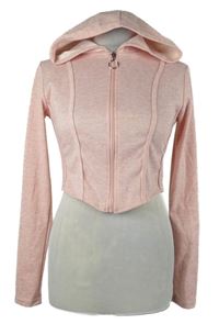 Dámská světlerůžová propínací crop mikina s kapucí 