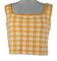 Dámsky oranžovo-biely kockovaný pletený crop top Primark