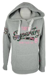 Dámská šedá mikina s logem a kapucí Superdry 