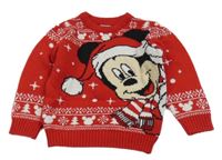 Červený vzorovaný sveter s Mickey mousem Disney