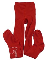 Červené punčocháče s nápisem 