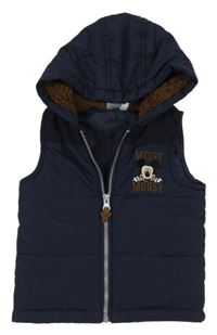 Tmavomodrá šusťákovo/flaušová zateplená vesta s Mickey Mousem a kapucí Disney