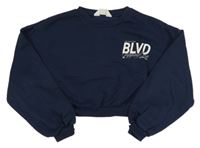 Tmavomodrá crop mikina s nápisom H&M